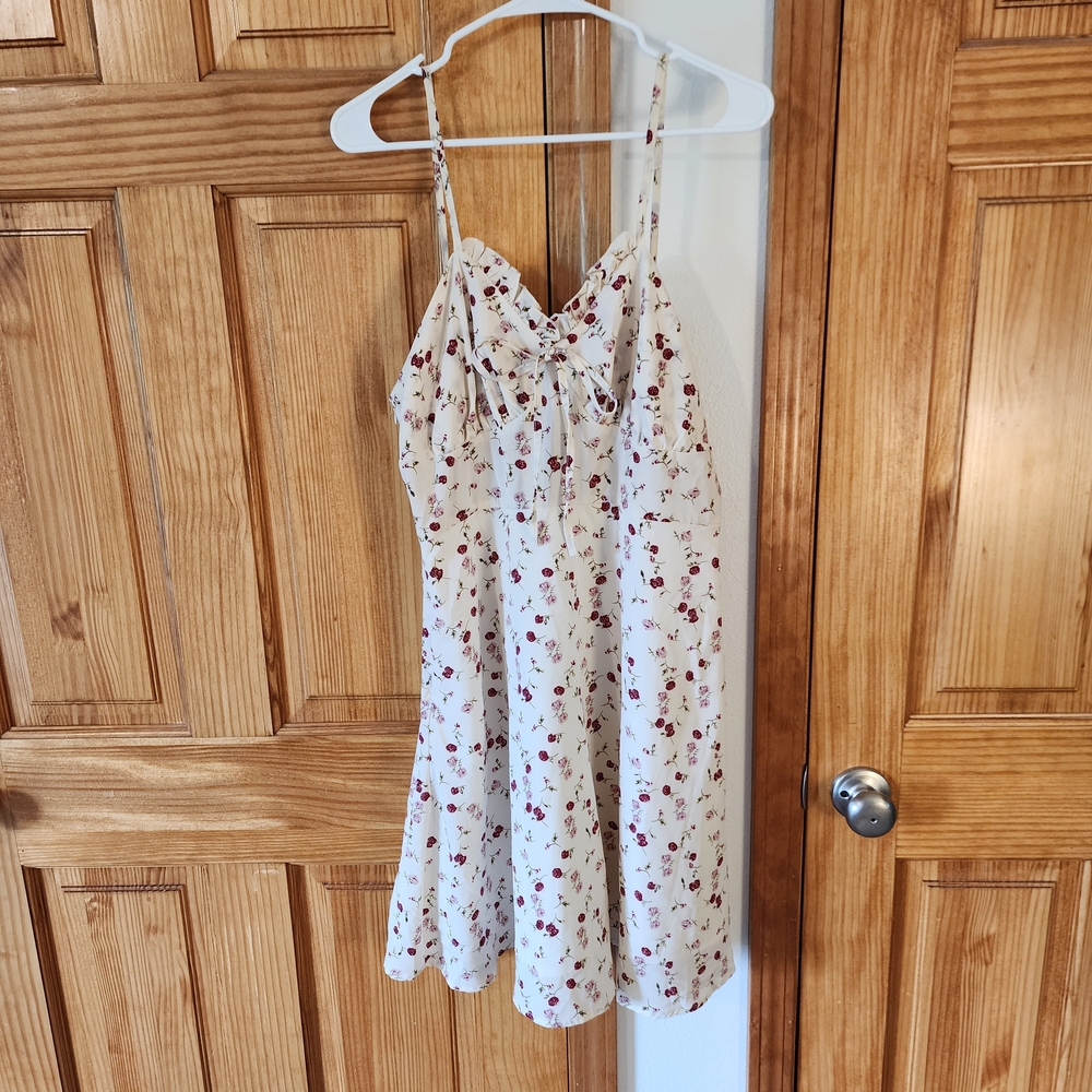 SHEIN Ivory Floral Mini Dress with Red Rose Print